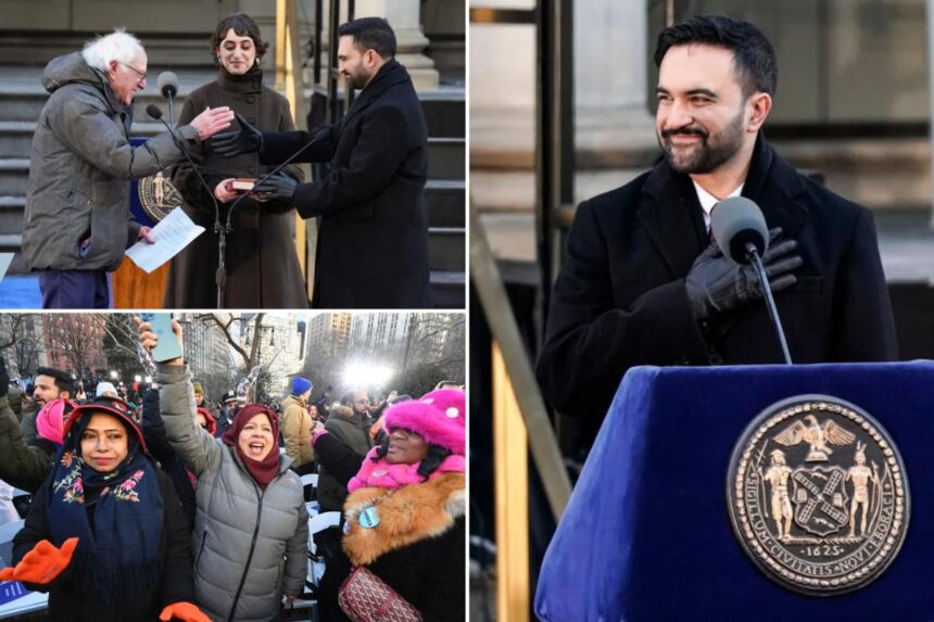 ‘Tax the rich’ chant breaks out as Bernie Sanders swears in NYC Mayor Zohran Mamdani