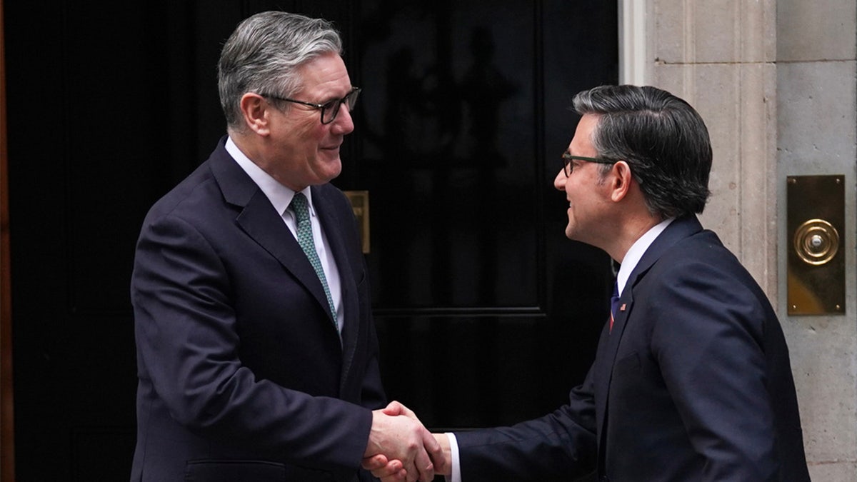 UK PM shakes hands with House Speaker Mike Johnson