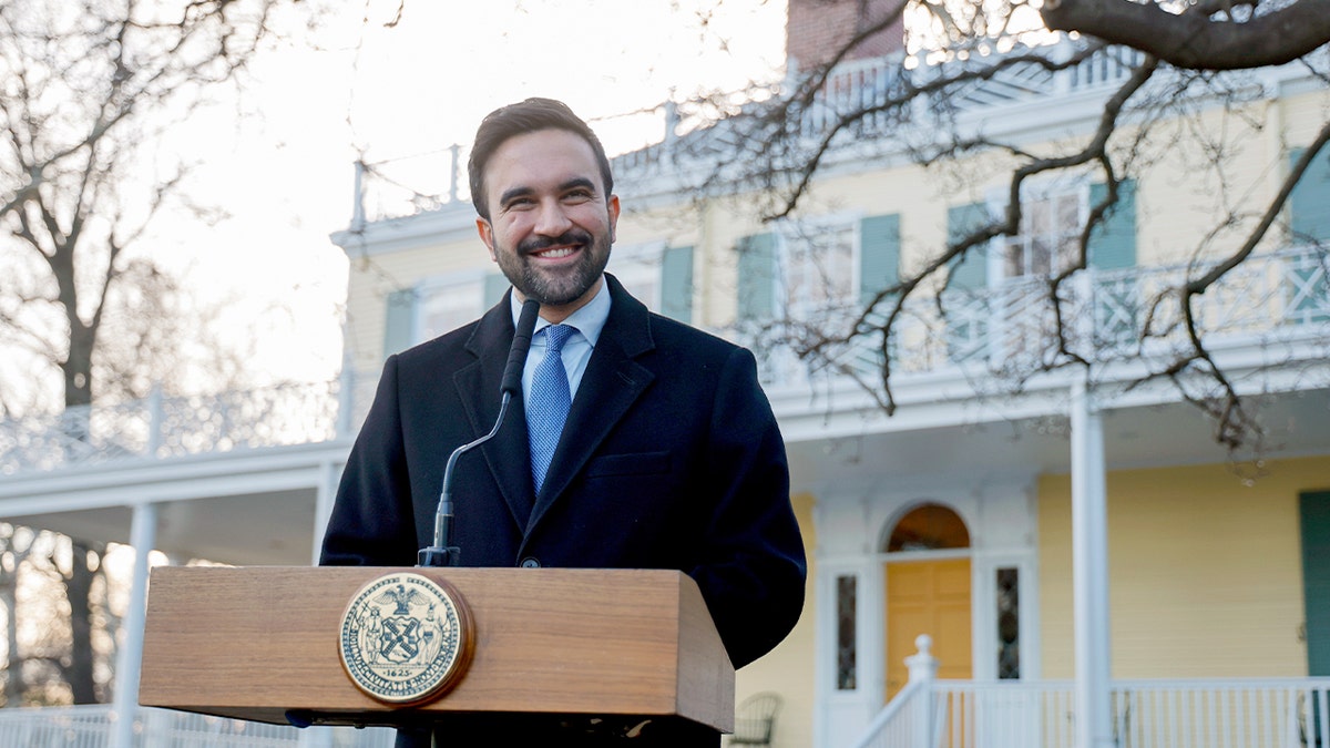 Mamdani stands in front of Gracie Mansion
