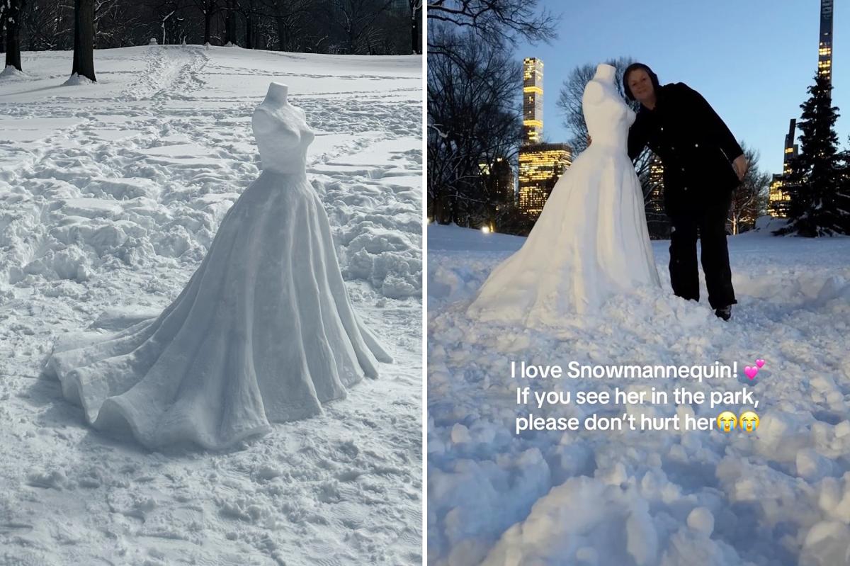 Exclusive | NYC wedding dress designer goes viral for carving bridal snow sculpture in Central Park
