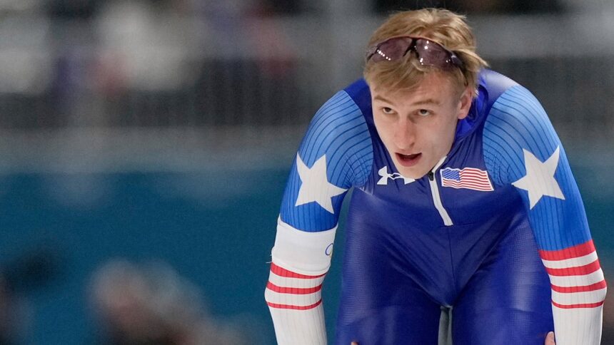 American Jordan Stolz secures silver medal in men’s speedskating 1,500-meter event