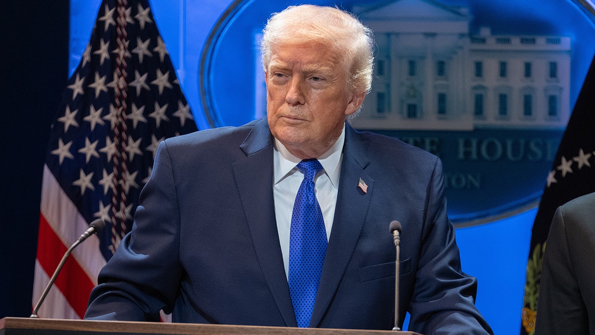 President Donald Trump at White House press briefing
