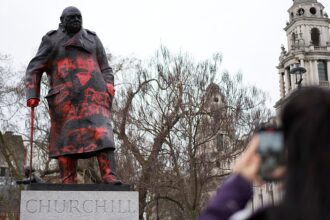 Churchill statue in London defaced with anti-Israel messages