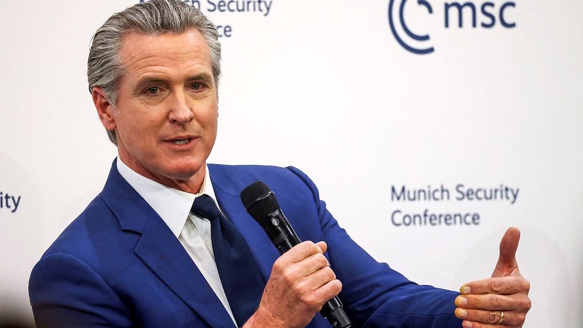 California Gov. Gavin Newsom speaks in Munich, Germany