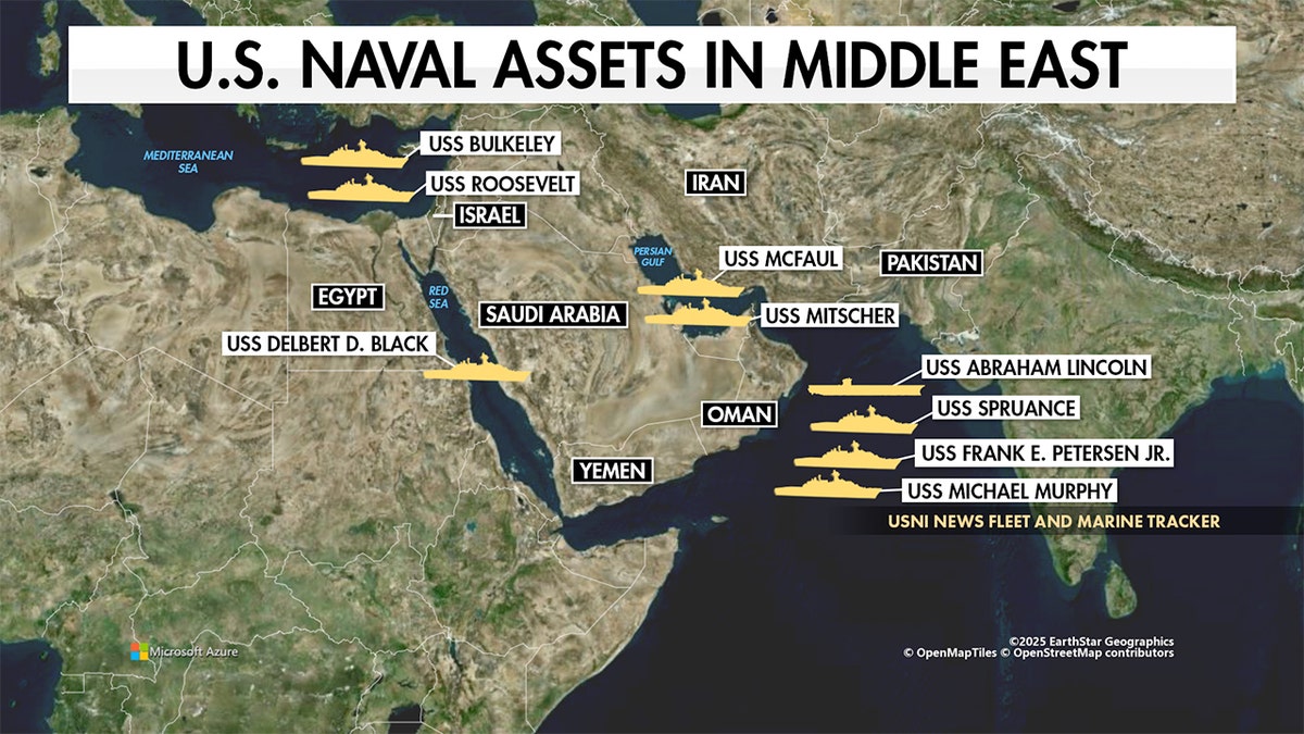 A map of U.S. naval assets in the Middle East.