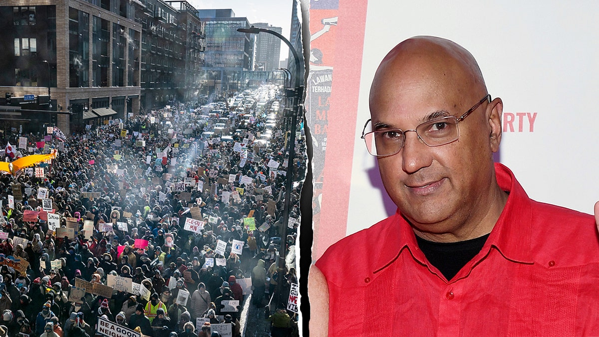 Neville Roy Singham next to protests in Minneapolis
