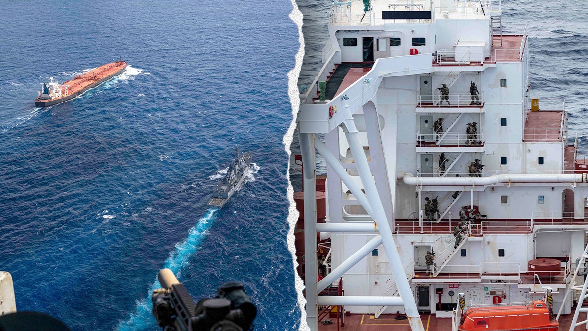 U.S. forces conducting a maritime interdiction and boarding of the Veronica III vessel at sea.