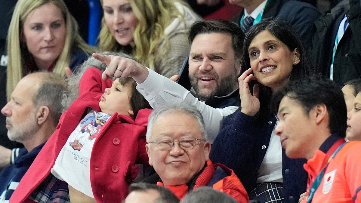 JD Vance and Usha Vance at a figure skating arena