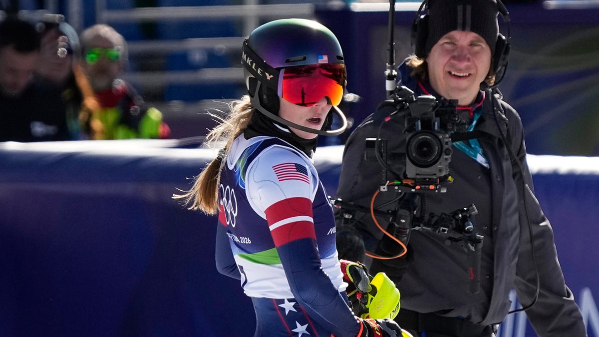 Mikaela Shiffrin looks on