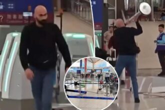 Violent passenger goes on kiosk-smashing rampage at airport in wild video