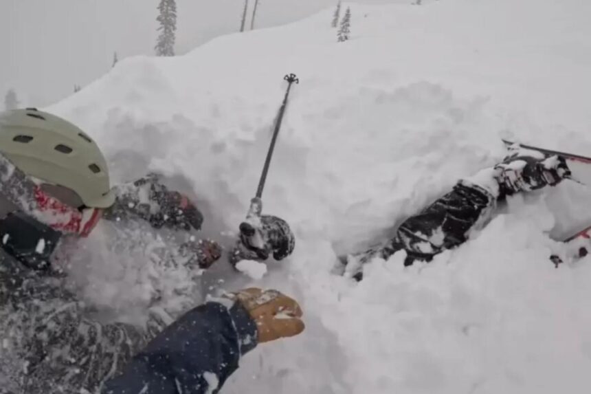 Heart-stopping moment skier is rescued after being buried alive under mount of snow in Lake Tahoe