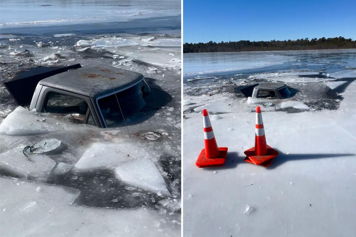 Bonehead NJ driver’s stunt gone wrong sends pickup sinking through frozen lake