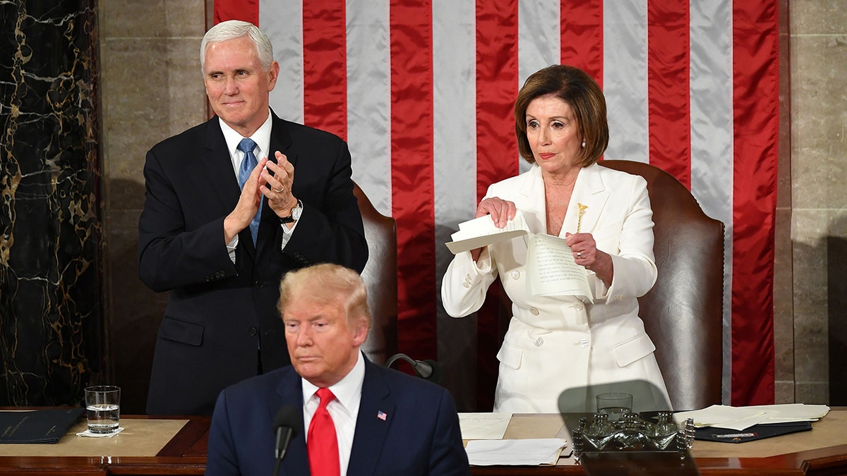 House Speaker Nancy Pelosi rips up a copy of President Donald Trump's speech after 2020 State of the Union