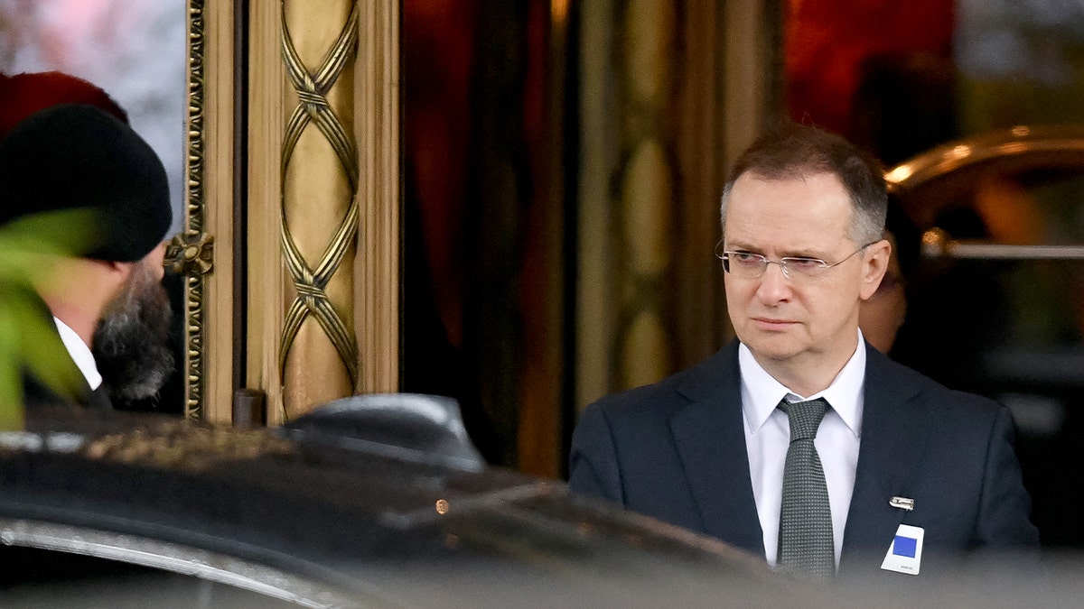 Vladimir Medinsky departs a venue in Geneva following negotiations aimed at ending the war between Russia and Ukraine.