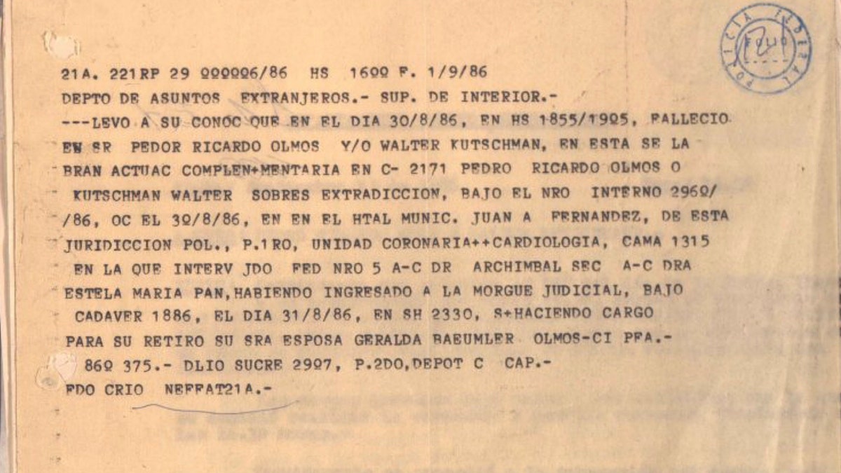 Argentine file documents 1986 death of Nazi fugitive Walter Kutschmann