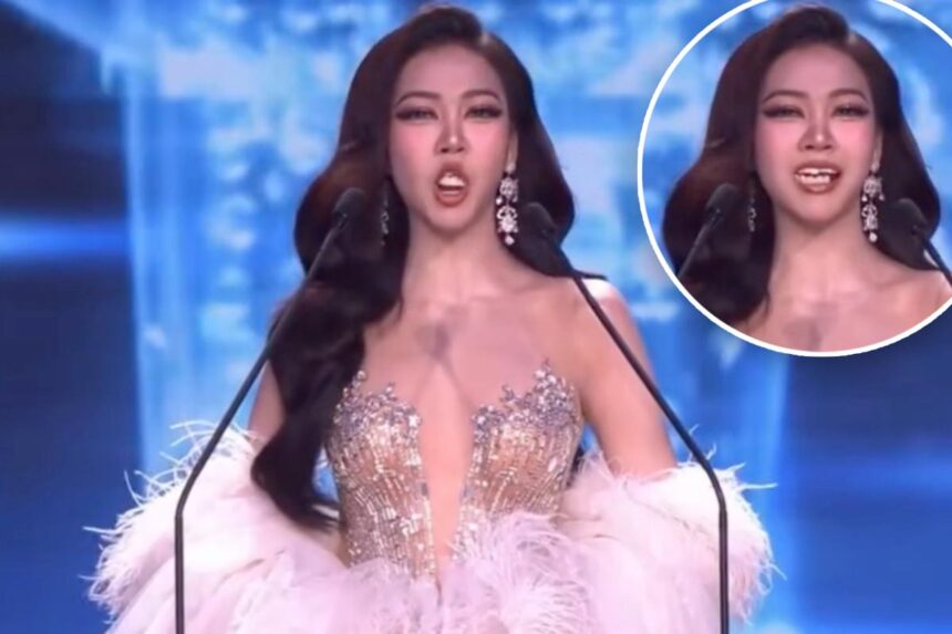 Unlucky beauty pageant contestant shocks viewers after losing her teeth mid-speech — then bravely continues on