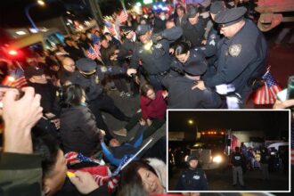 Hundreds of protesters swarm proposed NYC men’s homeless shelter site, physically block construction truck