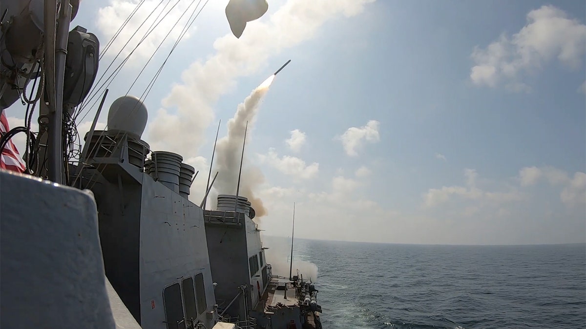 A U.S. Navy ship launches Tomahawk Land Attack Missiles in support of Operation Epic Fury.