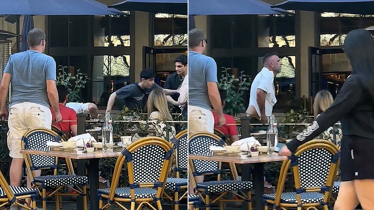 two men attack a victim before fleeing