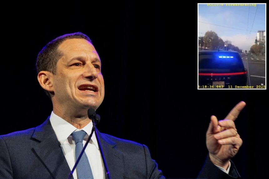 Moment SF Mayor’s 5k SUV suddenly breaks and gets rocked by cable car