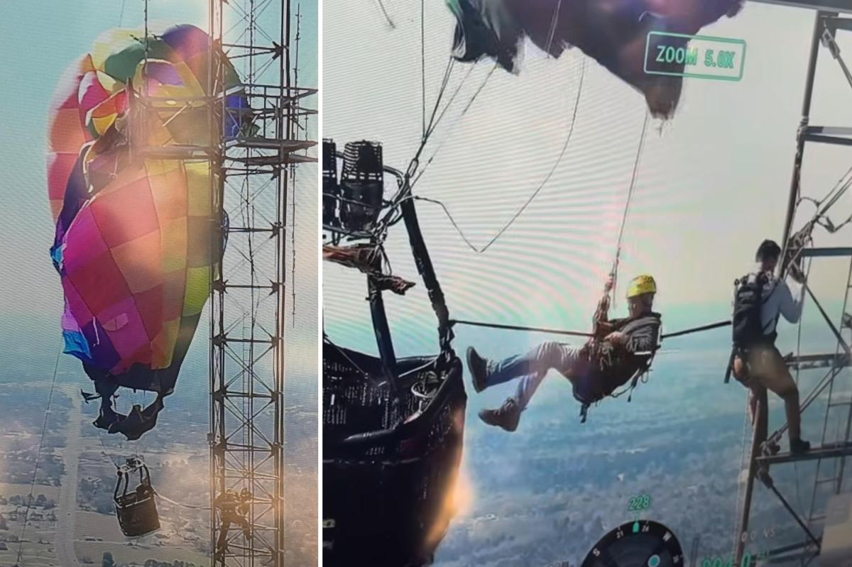 Trapped hot air balloon passengers saved in heart-stopping rescue at nearly 1,000 feet above ground