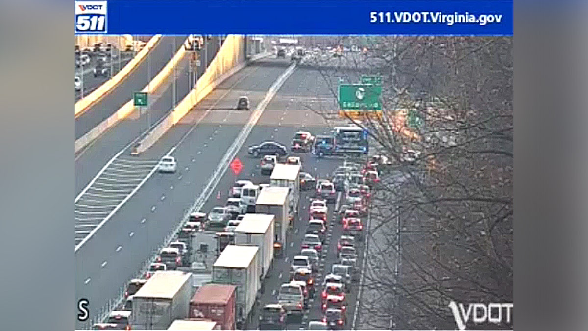 aerial view of highway traffic and lane closure