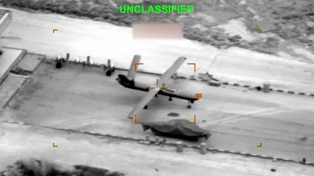 An unclassified image provided by CENTCOM of strikes on Iran