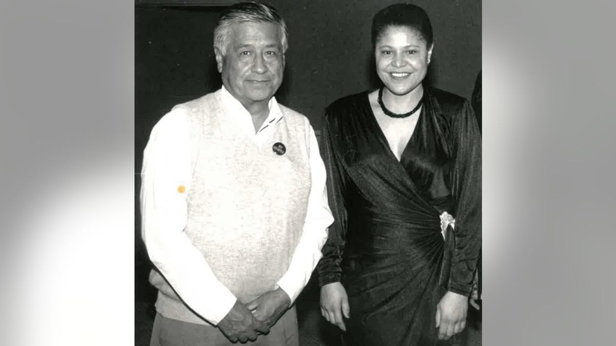 Los Angeles Mayor Karen Bass next to Cesar Chavez