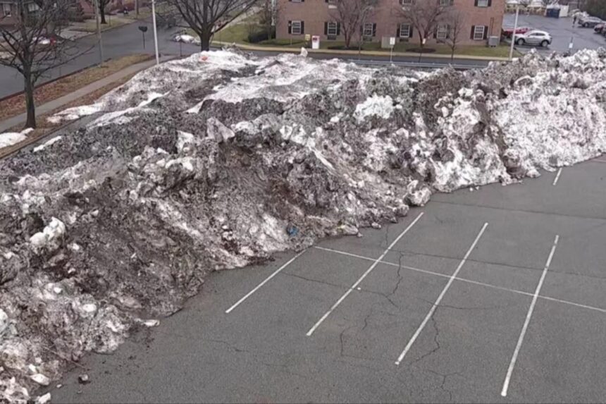 NJ rail line takes bets on when ‘snow mountain’ in station parking lot will finally melt