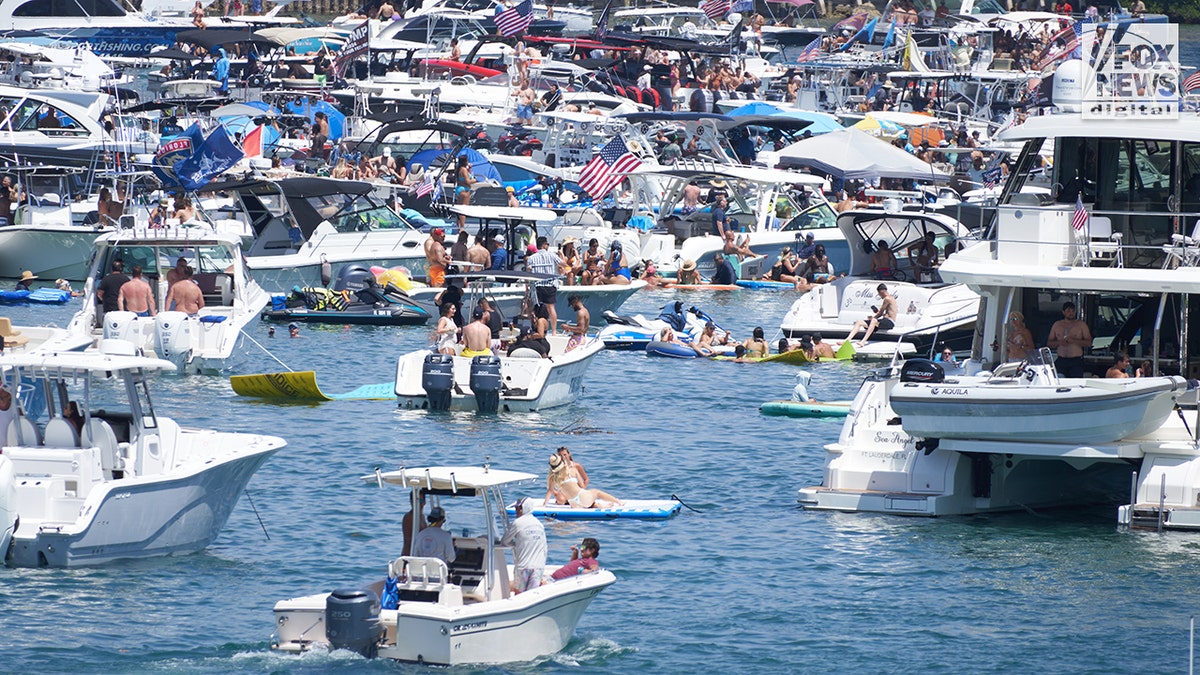 Women in bikinis celebrate spring break in Florida.