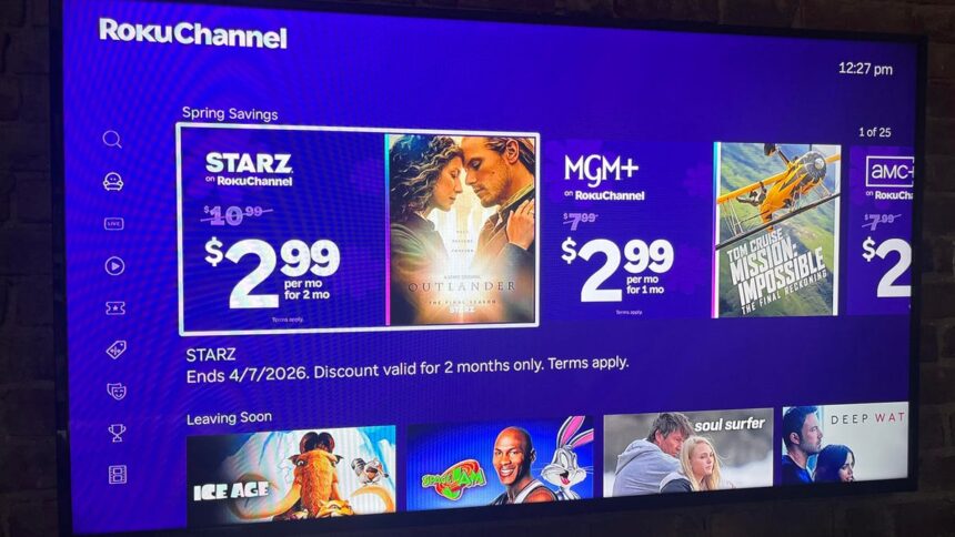 Snag AMC Plus, MGM Plus or Starz for  Per Month on the Roku Channel