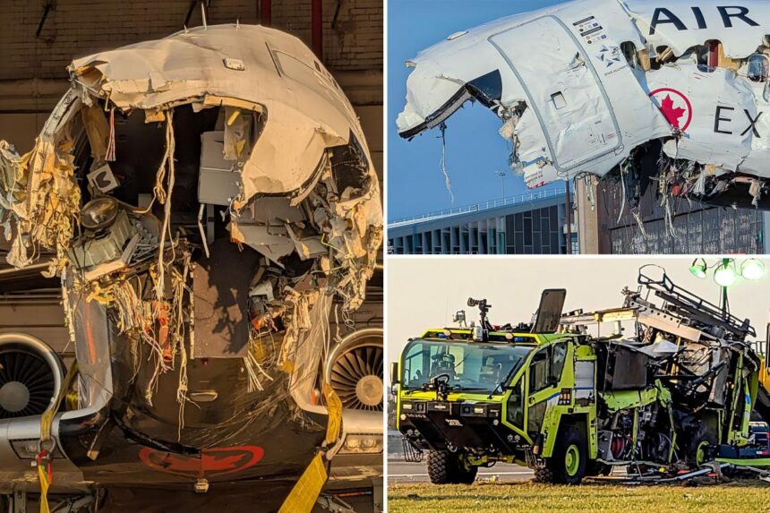 Shocking close-up images show devastating destruction to Air Canada plane after deadly LaGuardia crash
