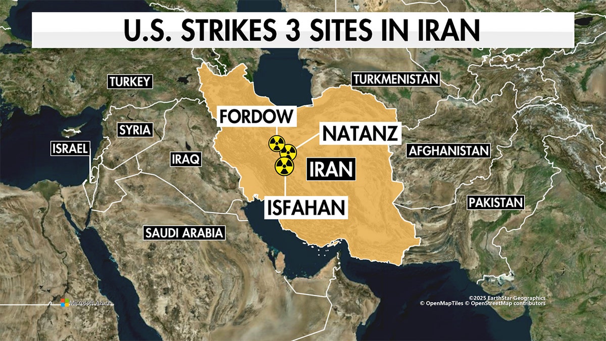 Map of Iran nuclear facilities attacked by the US