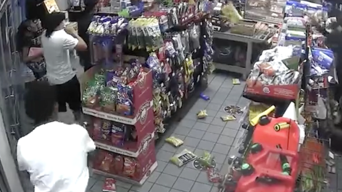 Damage inside Sacramento gas station store after teens throw snacks and drinks