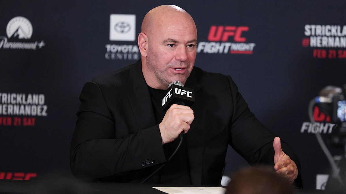 Dana White talks to reporters