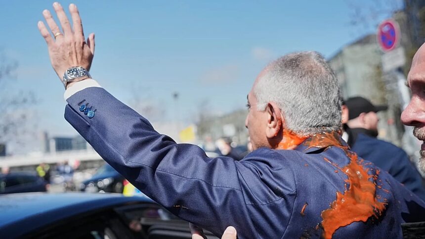 Iran’s exiled crown prince splattered with red liquid in Berlin