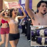 Ultra-woke NYU students strip to their skivvies to protest school merch they claim is made with sweatshop labor