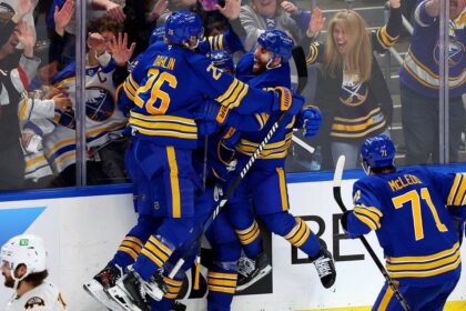 Sabres win first playoff game in 15 years in dramatic fashion, stun Bruins with epic third period comeback