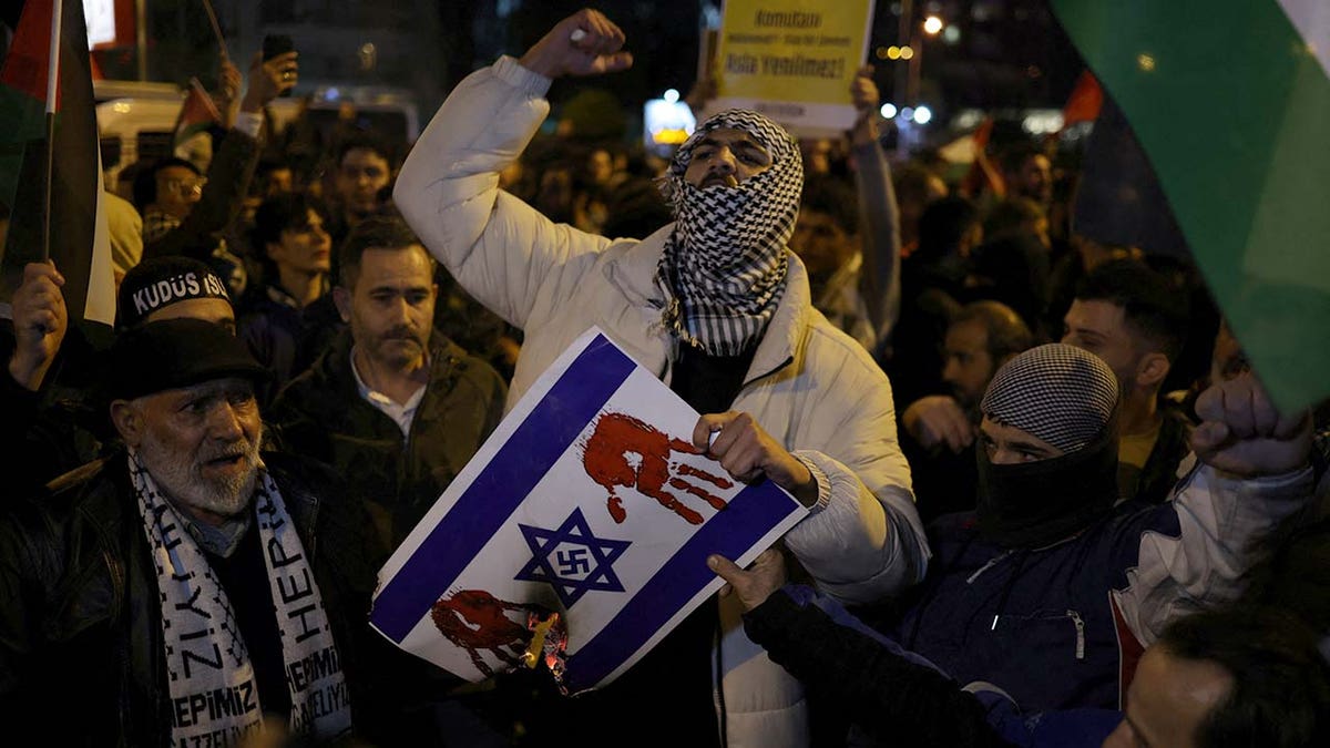 Pro-Palestinian demonstrators protesting near the Israeli Consulate in Istanbul
