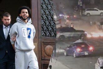 Grinning suspect cuffed after alleged fiery street takeover, drag race caught on camera