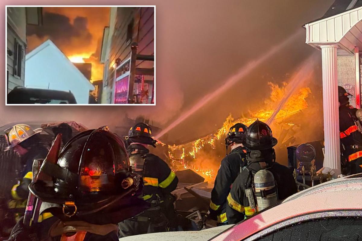 NYPD cops responding to knife dispute among 10 hurt as Queens house explodes, burns down