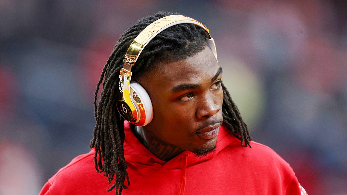 Rashee Rice warming up on the field at Allegiant Stadium in Las Vegas