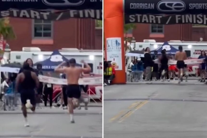 Delaware marathon runner celebrates too early — gets passed at finish line to lose by 2 seconds, viral video shows: ‘Gotta run through the tape’