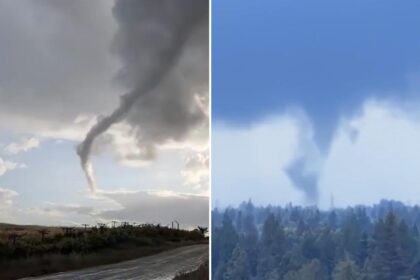 Rare moment caught on camera as three tornadoes touch down in California