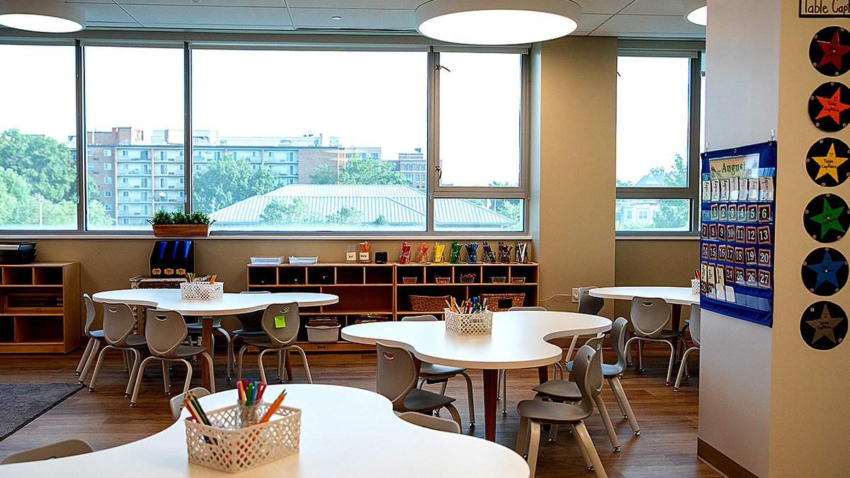 Empty newly-renovated classroom at School Within School in Washington, D.C.