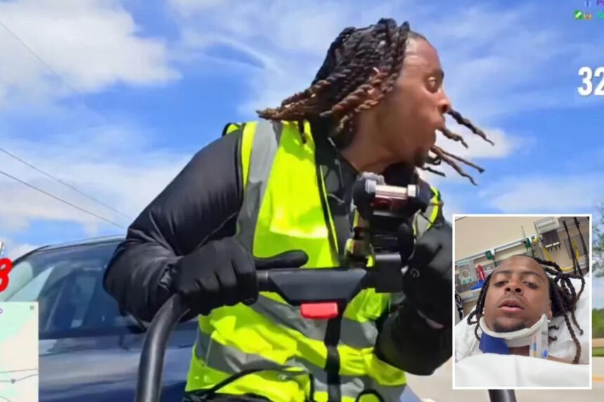 Viral Twitch streamer struck by car in wild moment during live stream walk across US to raise money