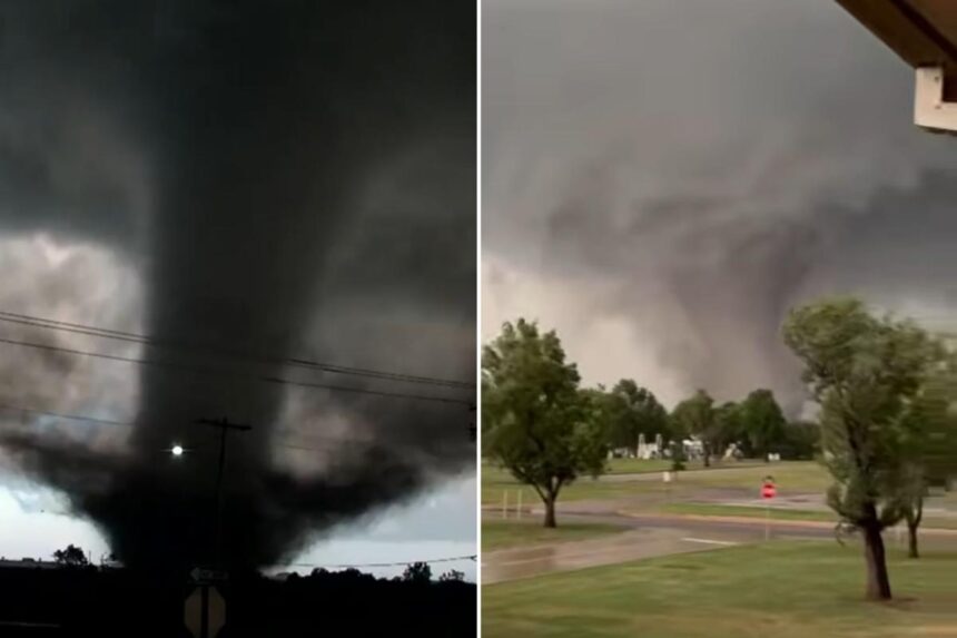 Tornado barrels through Oklahoma, ripping roofs off buildings and shutting down roads