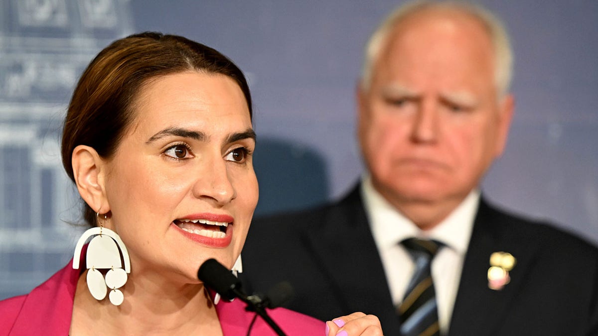 Lt. Gov. Peggy Flanagan speaking at a press conference in St. Paul, Minn.
