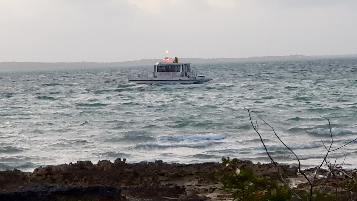 An Oak Town Volunteer Fire and Rescue boat navigating through water near Marsh Harbor.