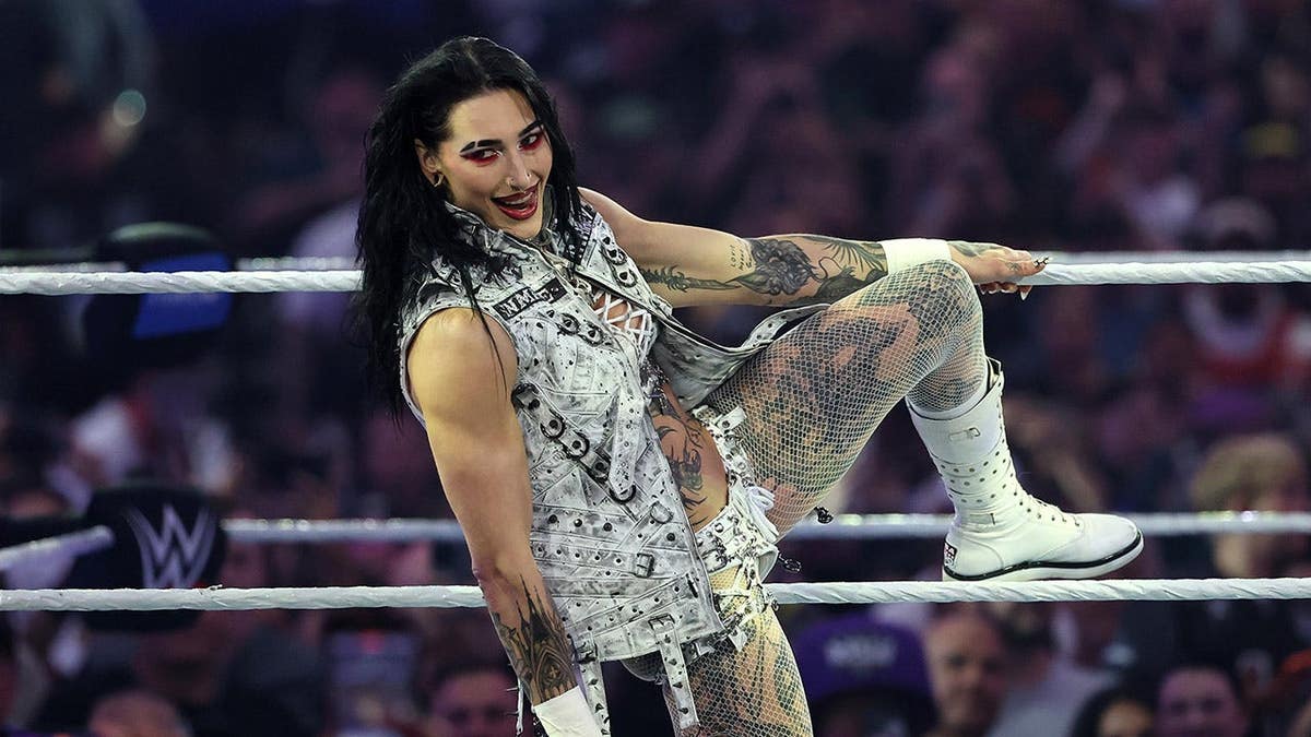 Rhea Ripley standing in the ring at Allegiant Stadium